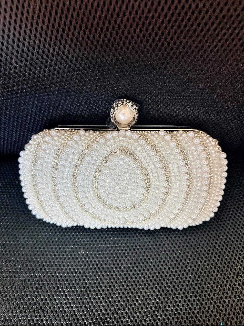 Beaded Clutch in White & Silver